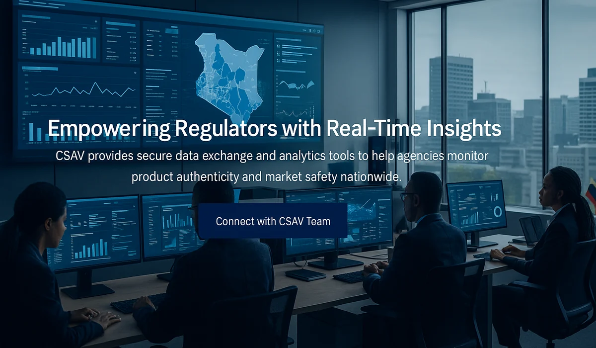 Regulatory analysts reviewing authenticity dashboards in Kenya
